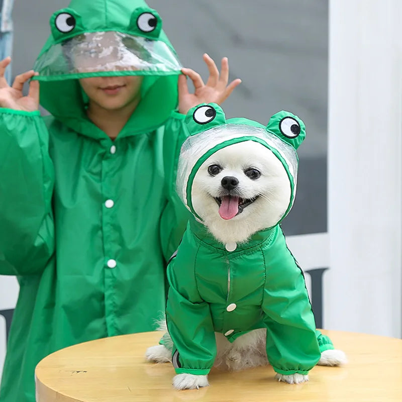 Waterproof Cartoon Puppy Raincoat with Reflective Hood for Pets