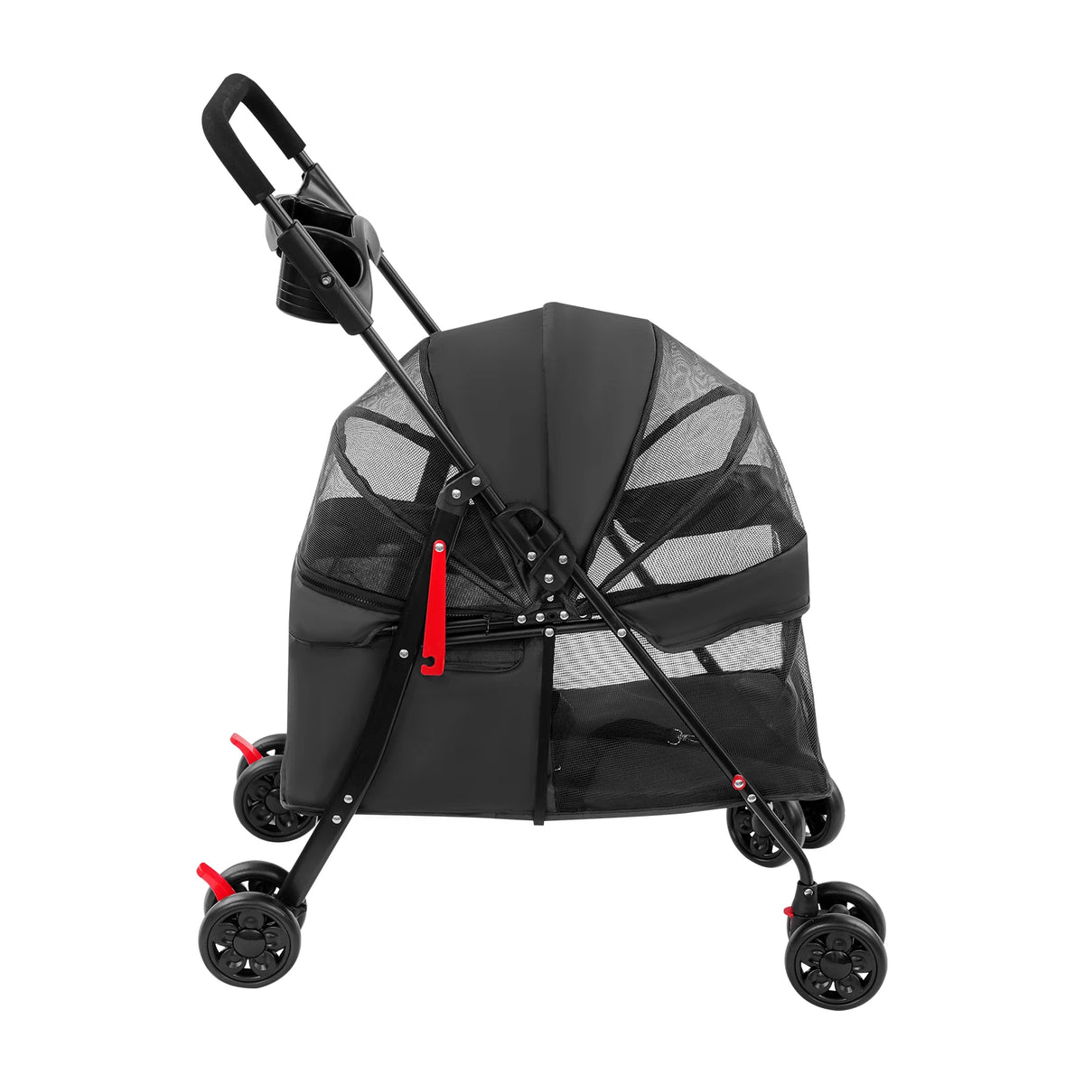 Foldable Pet Travel Stroller With Water Cup Holder And Foam Handle