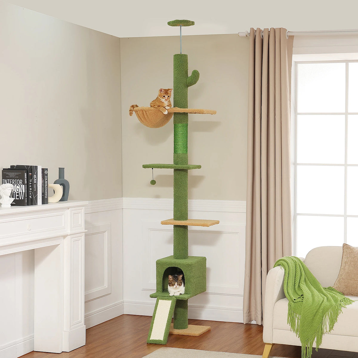PEQULTI Cat Tower With Sisal Scratching Post And Hammock