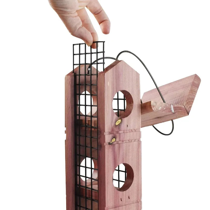 Red Cedar Wild Bird Suet Plug Feeder For Outdoor Feeding