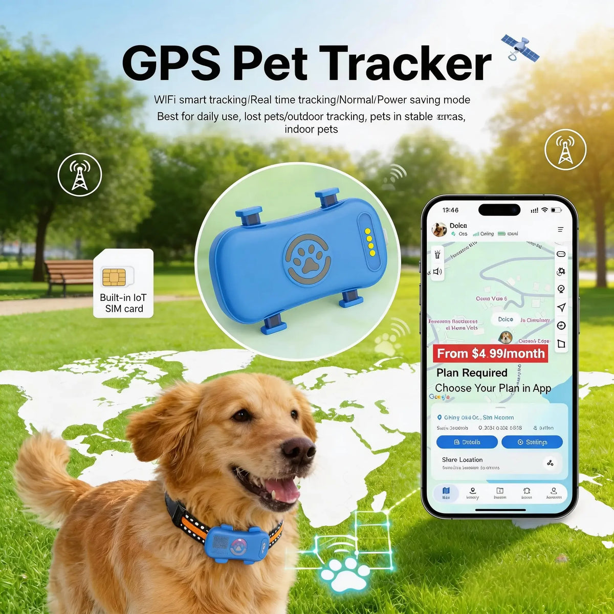 WANWAYTECH 4G GPS Pet Tracker Real Time Location Tracking
