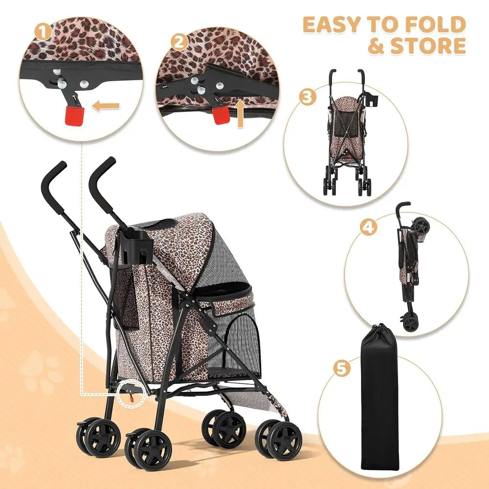 Compact Pet Stroller Lightweight Foldable Travel Jogger For Dogs