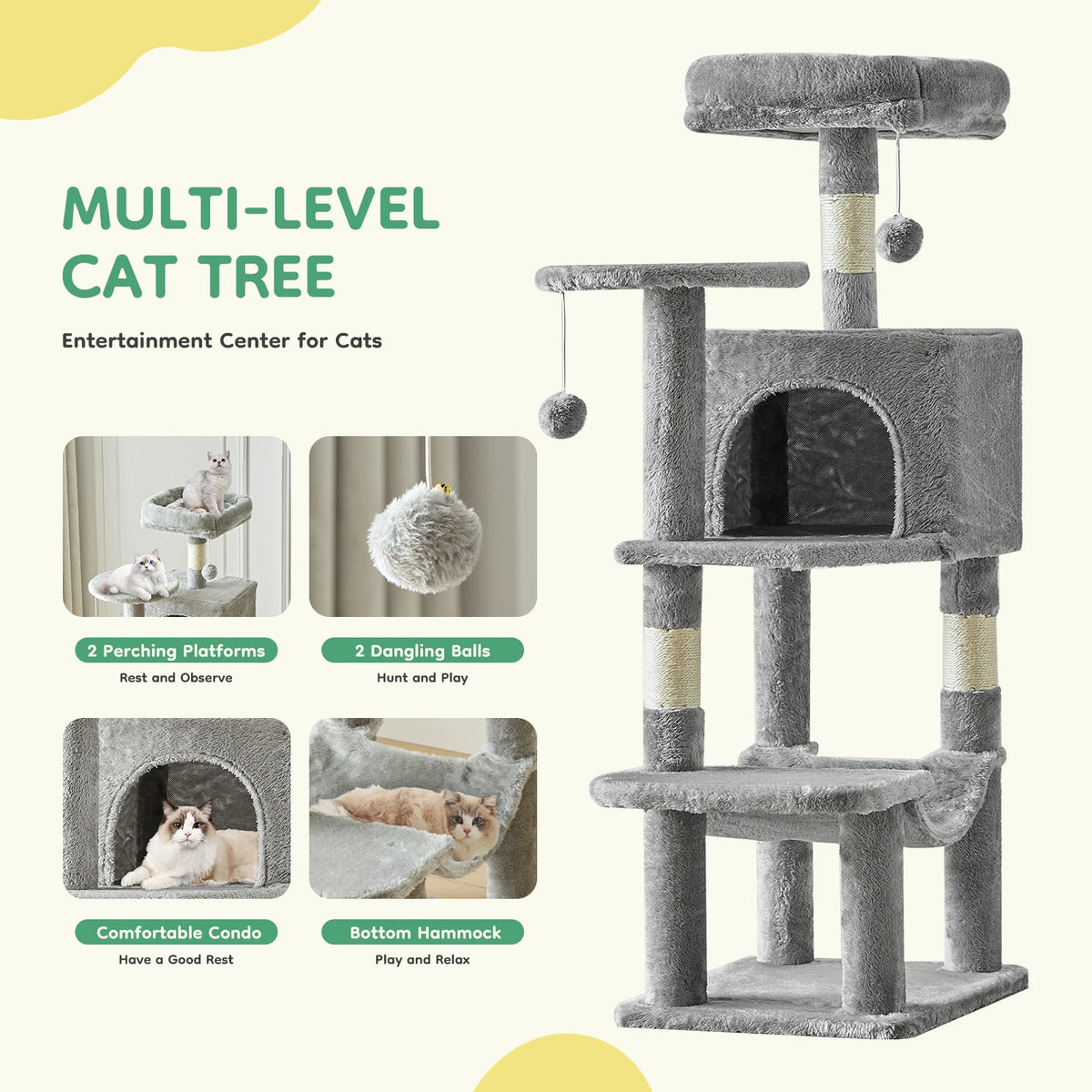 JHK Multi Tier Cat Climbing Tower Featuring Sisal Scratching Posts