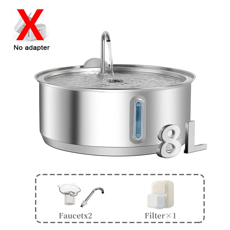 Stainless Steel Water Fountain With Filter For Cats And Dogs