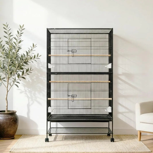 HiMISS Large Bird Cage With Rolling Stand And Feed Bowls