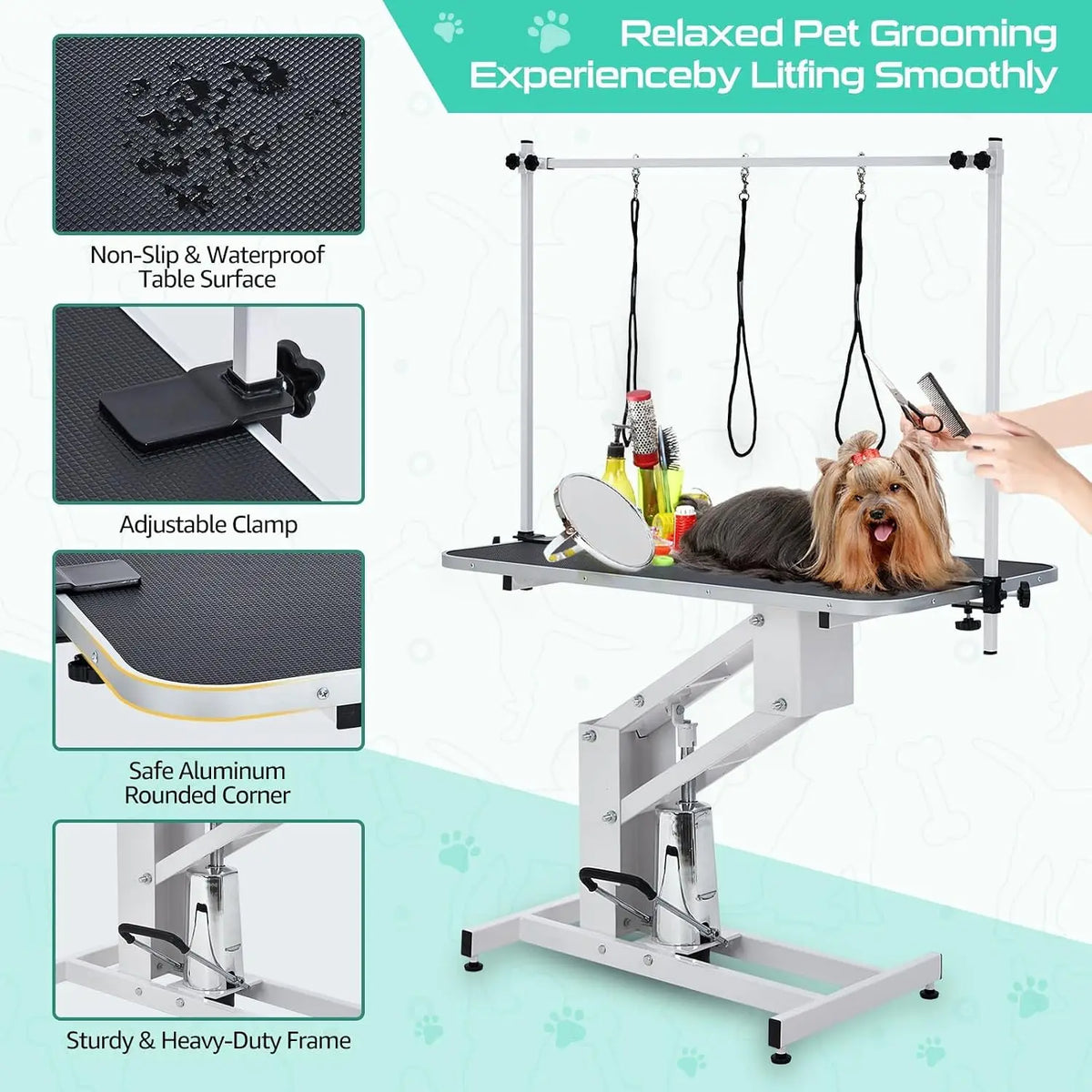 43.3" Electric Pet Grooming Table 350 LBS Heavy Duty Dog Grooming Arm  for Large Dog Salon-Grade Pet Height Adjustable Grooming Station Slip Tabletop