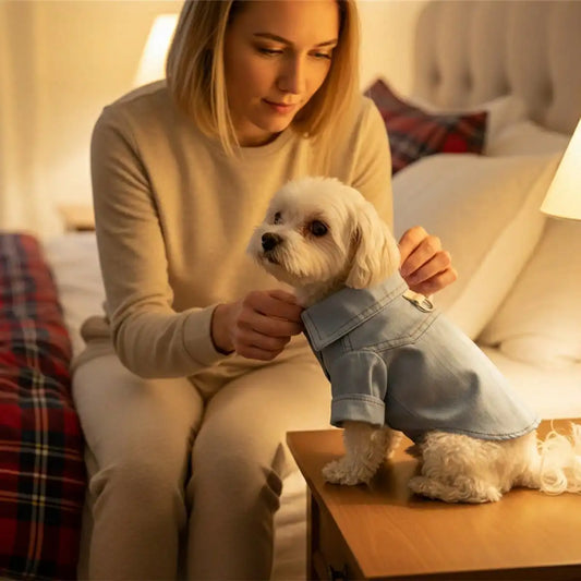 Dog Denim Shirt With D Ring Button Up Pet Clothing for Dogs