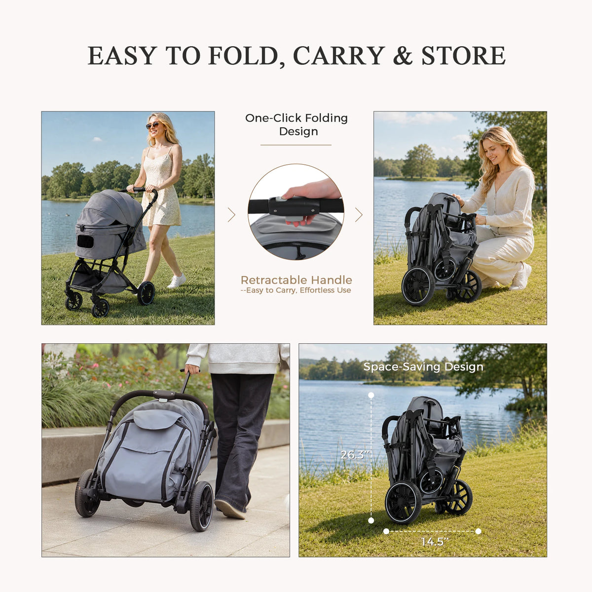 PAWZ Road Foldable Pet Stroller With Reversible Handle And Storage