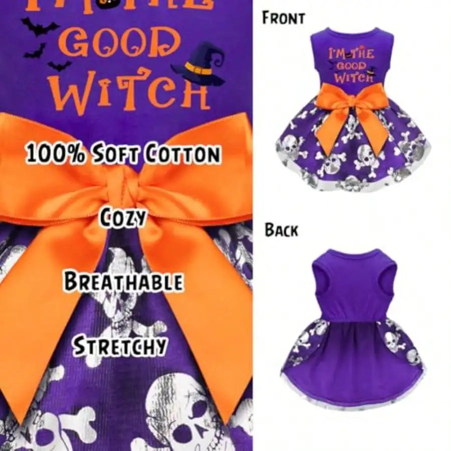 Funny Witch Dog Halloween Costume Dress With Bow For Pets