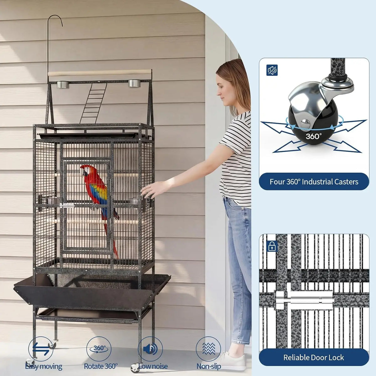 Large Metal Bird Cage With Stand For Parrots And Cockatiels