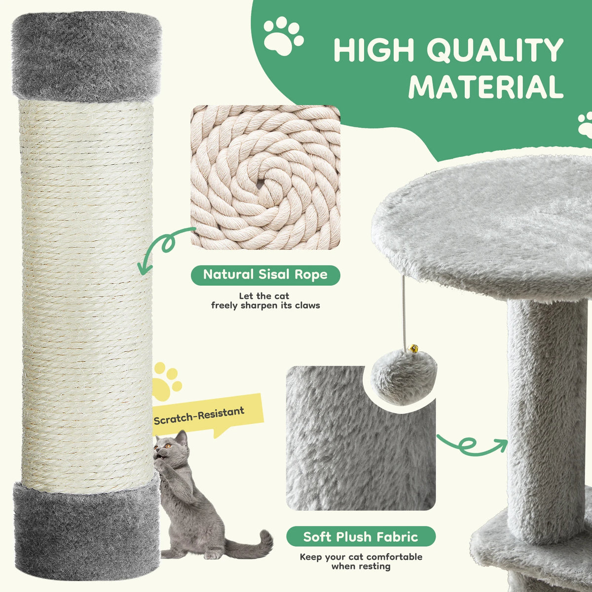 JHK Multi Tier Cat Climbing Tower Featuring Sisal Scratching Posts