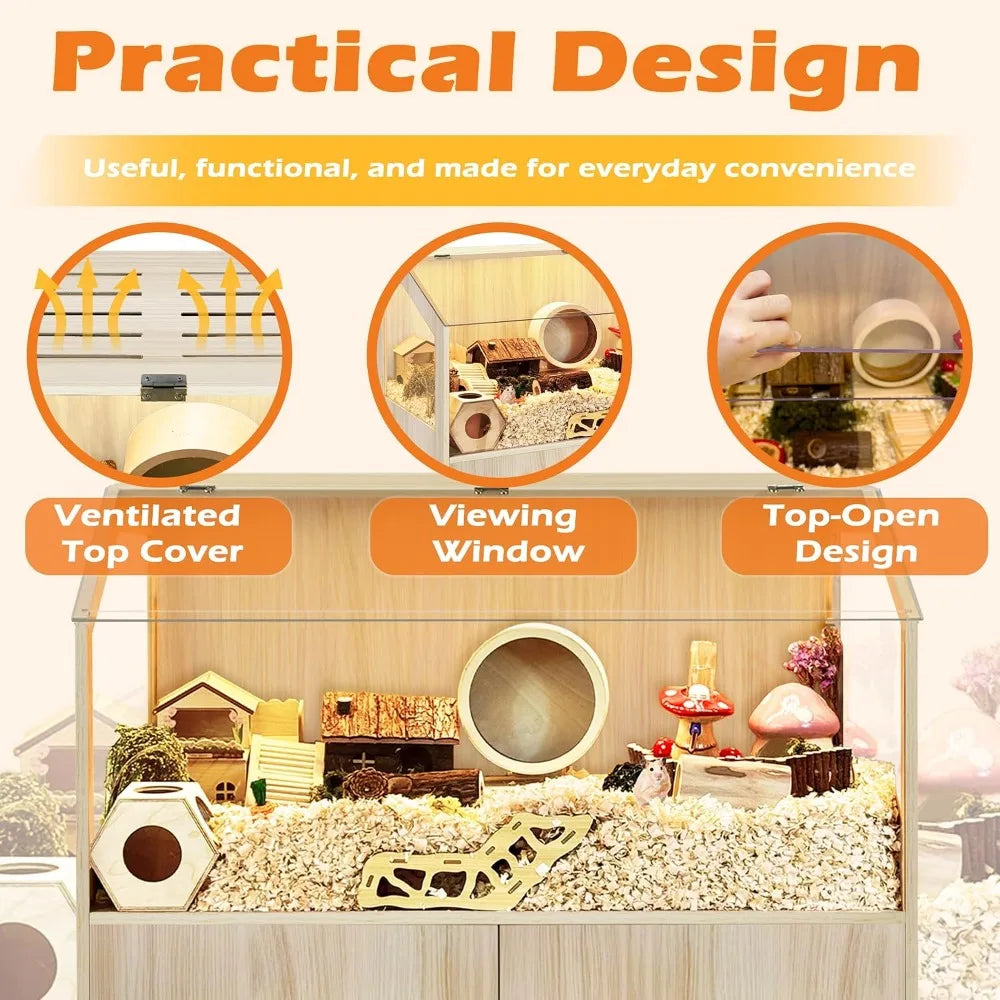 Chew Resistant Hamster Cage With Attached Storage Cabinet