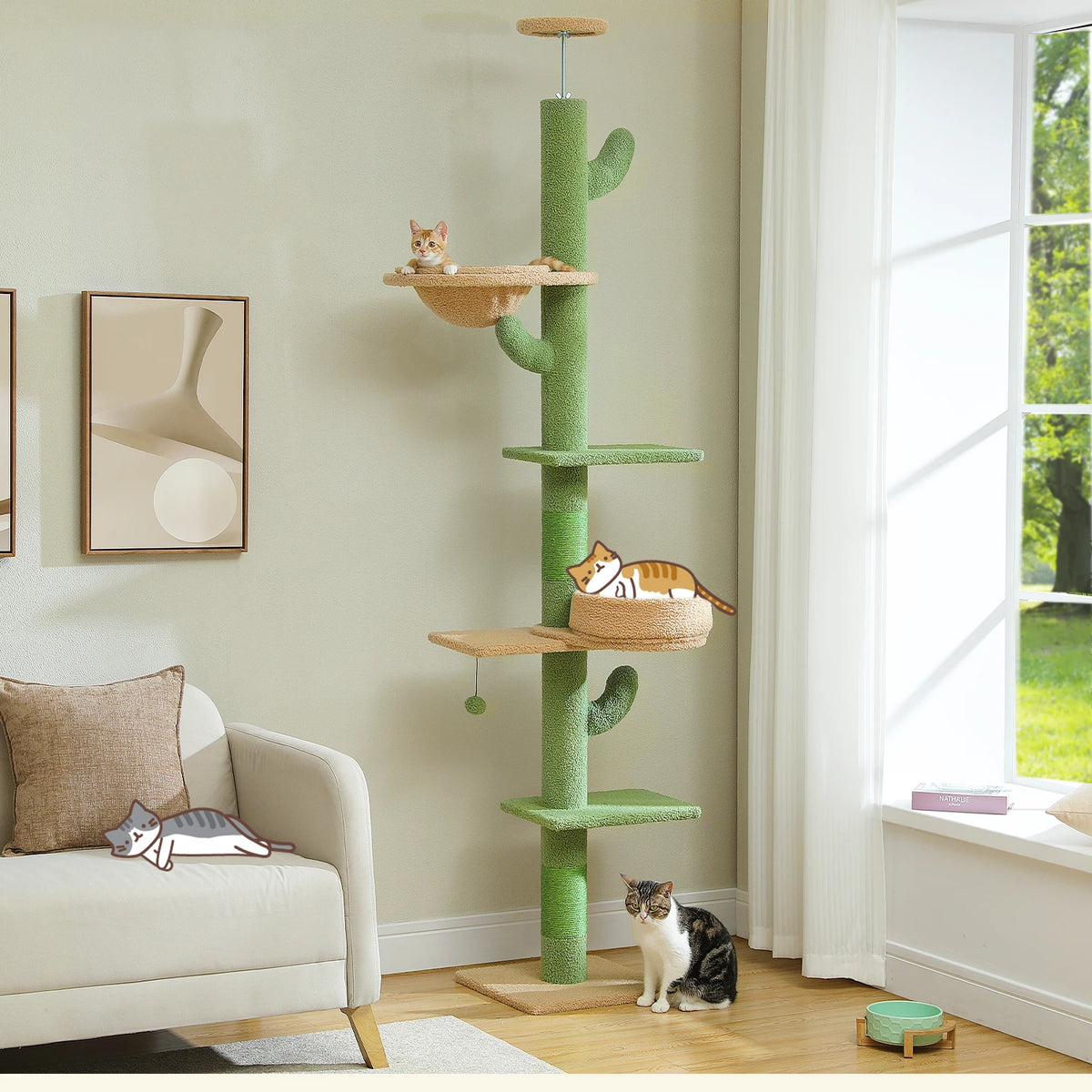 PEQULTI Cat Tower With Sisal Scratching Post And Hammock
