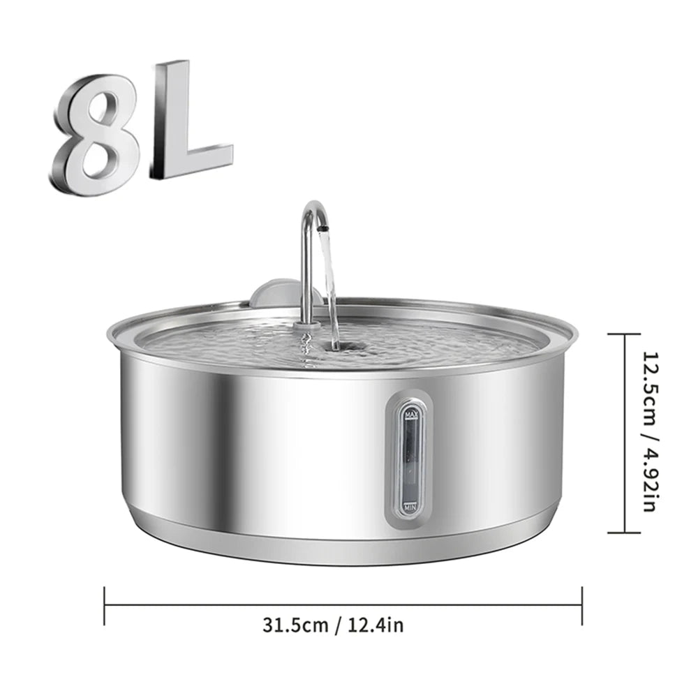 Stainless Steel Water Fountain With Filter For Cats And Dogs