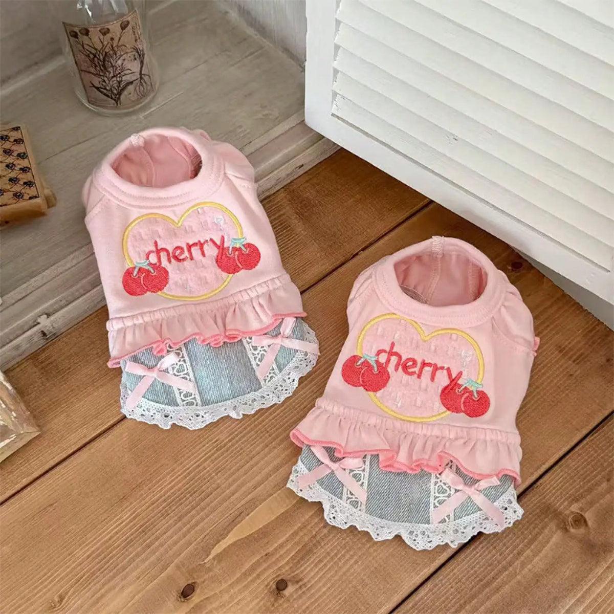 Small Dog Denim Skirt Vest Outfit for Outdoor Walks and Travel