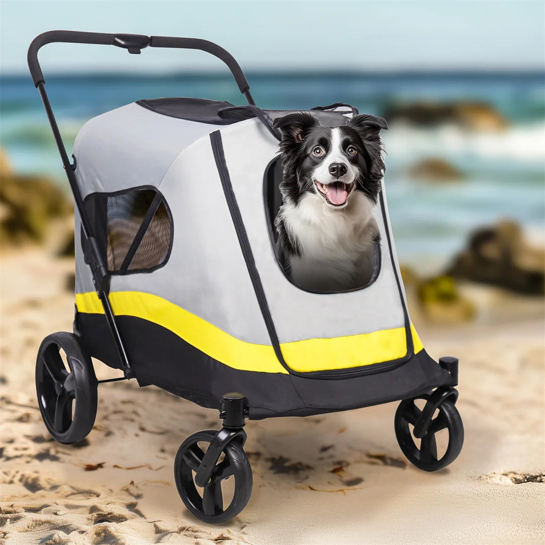 BingoPaw Foldable Dog Stroller for Small Dogs, Pet Travel Stroller with 4 Heavy-Duty Universal Wheels & Rainproof Cover