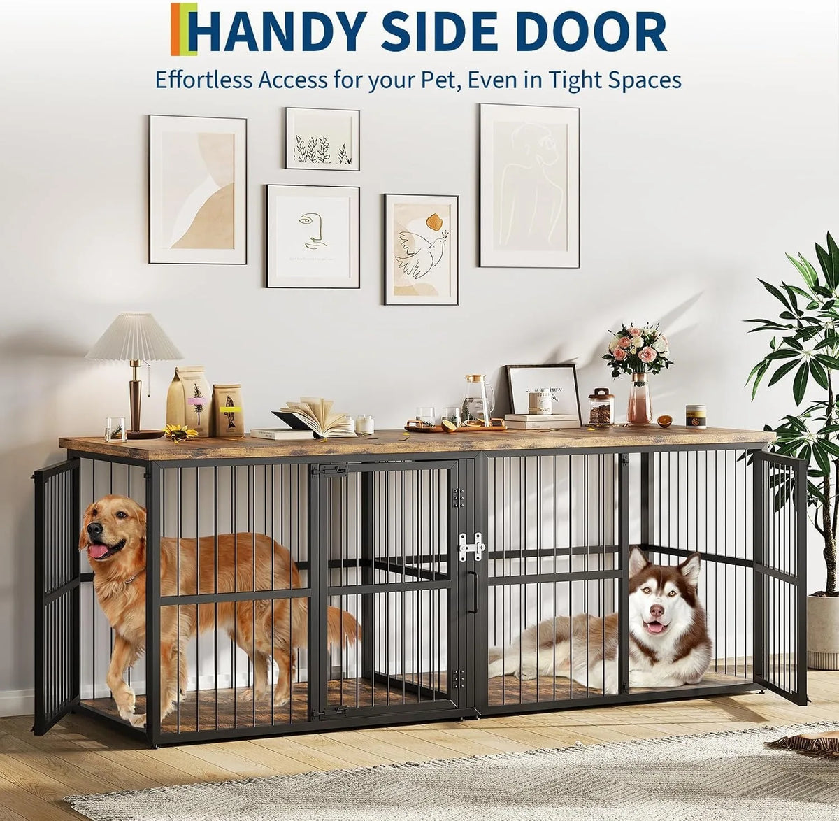 Heavy Duty Wooden Double Dog Crate Furniture Storage Cabinet