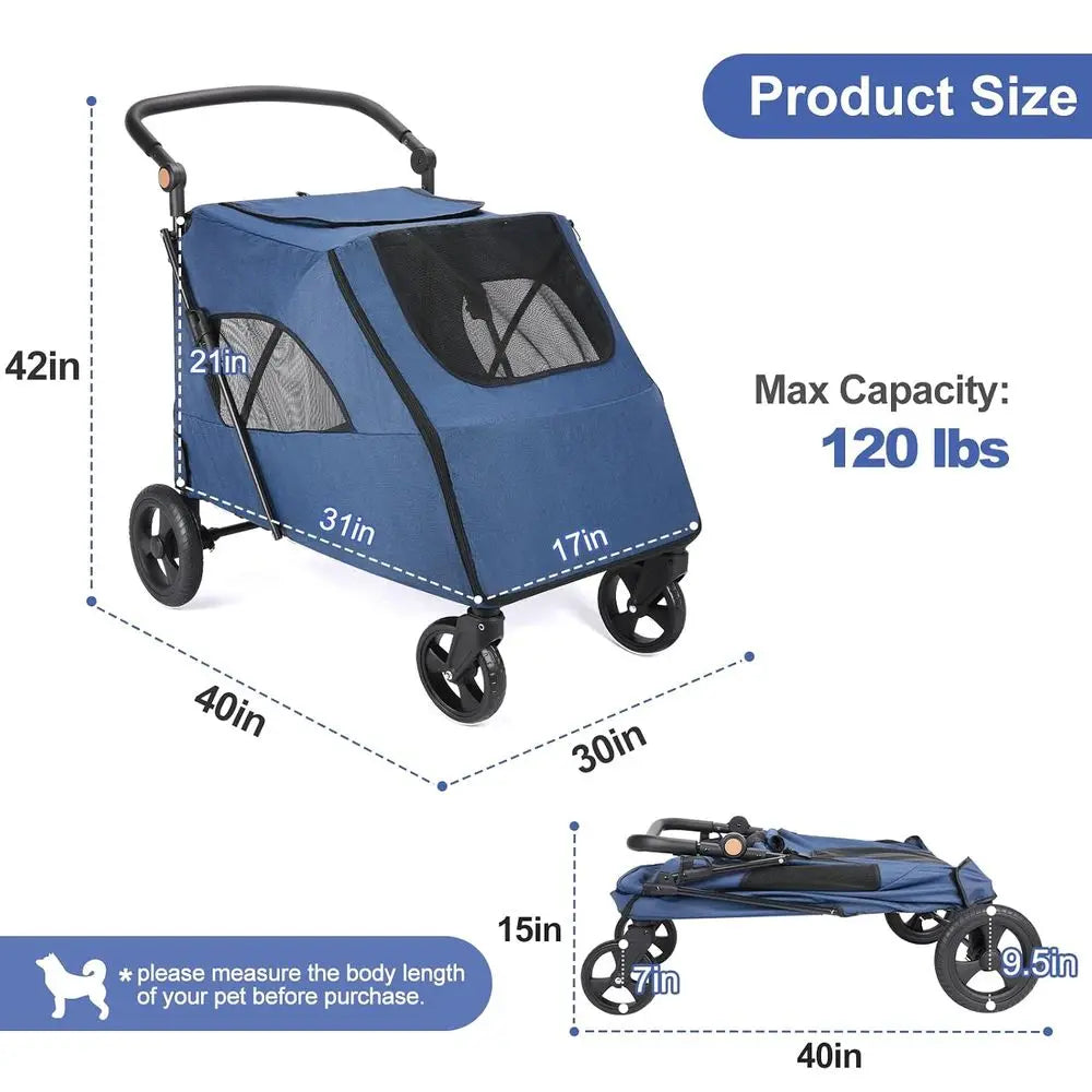 Dog Travel Stroller With Heavy Duty Wheels And Adjustable Handle