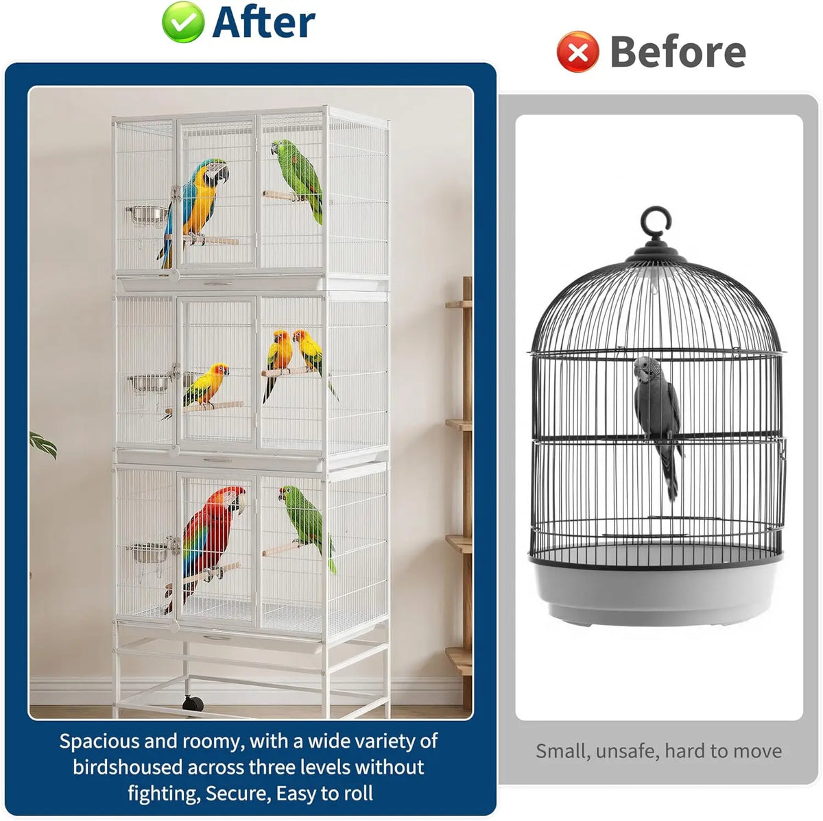 HiMiss Heavy Duty Divider Bird Cage with Steel Trays