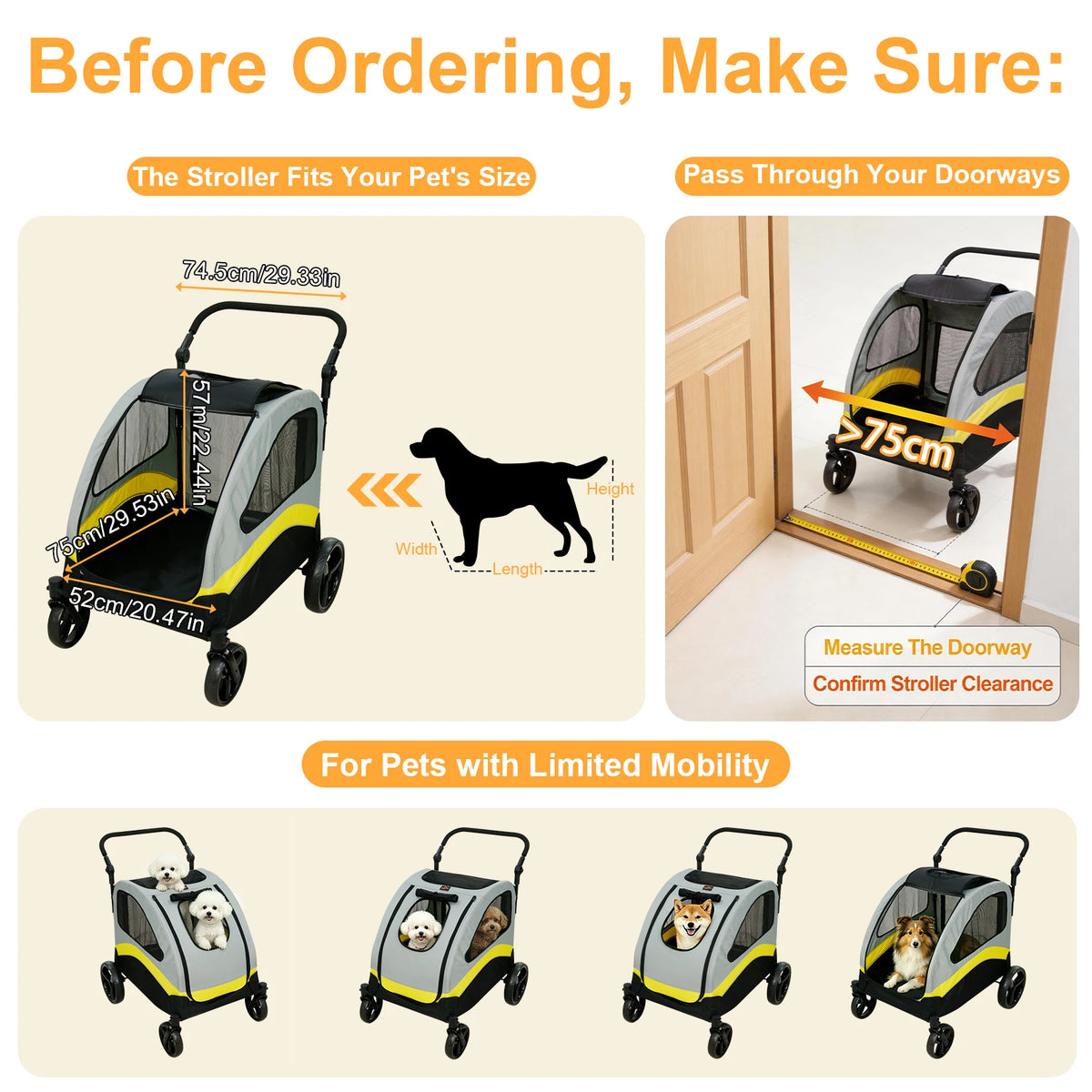 Foldable Dog Stroller Cart With 4 Wheel Swivel Travel Wagon