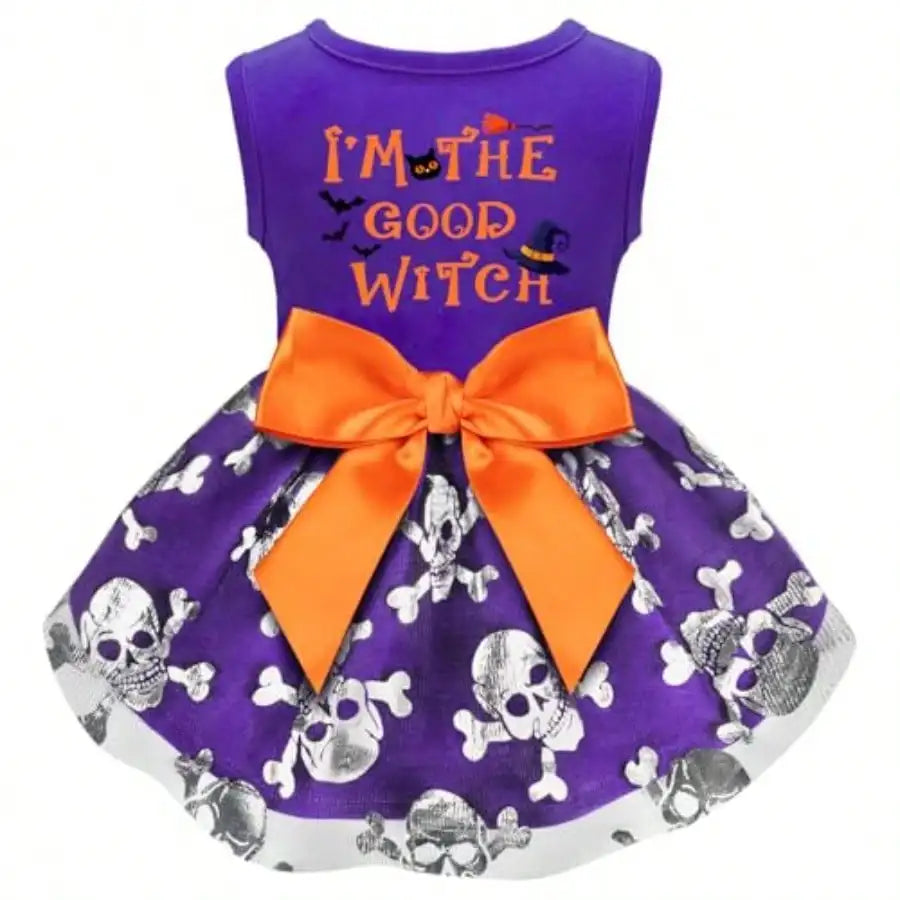 Funny Witch Dog Halloween Costume Dress With Bow For Pets