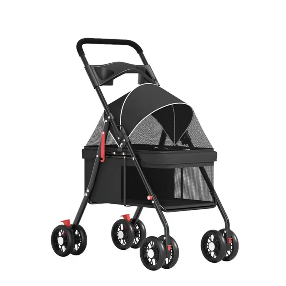 Folding Pet Stroller With Breathable Mesh And Cup Holder