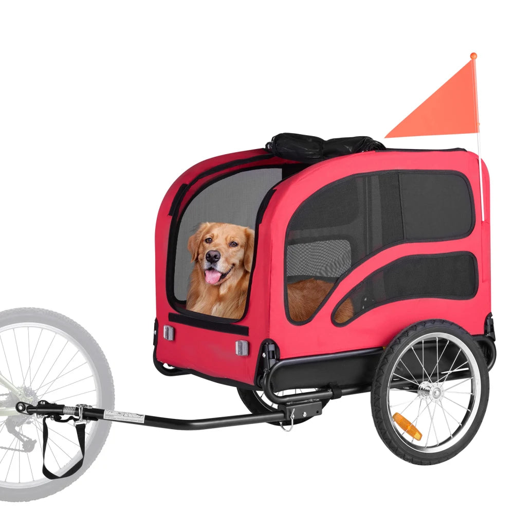 Foldable Dog Bike Trailer With Quick Release Wheels And Safety Features