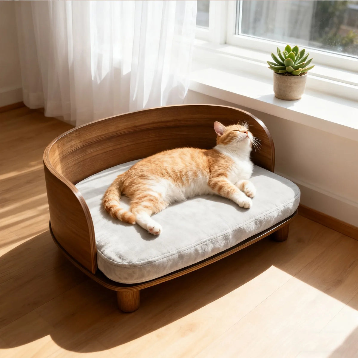 Borwart Elevated Eucalyptus Wood Pet Sofa Dog Bed With Cushion