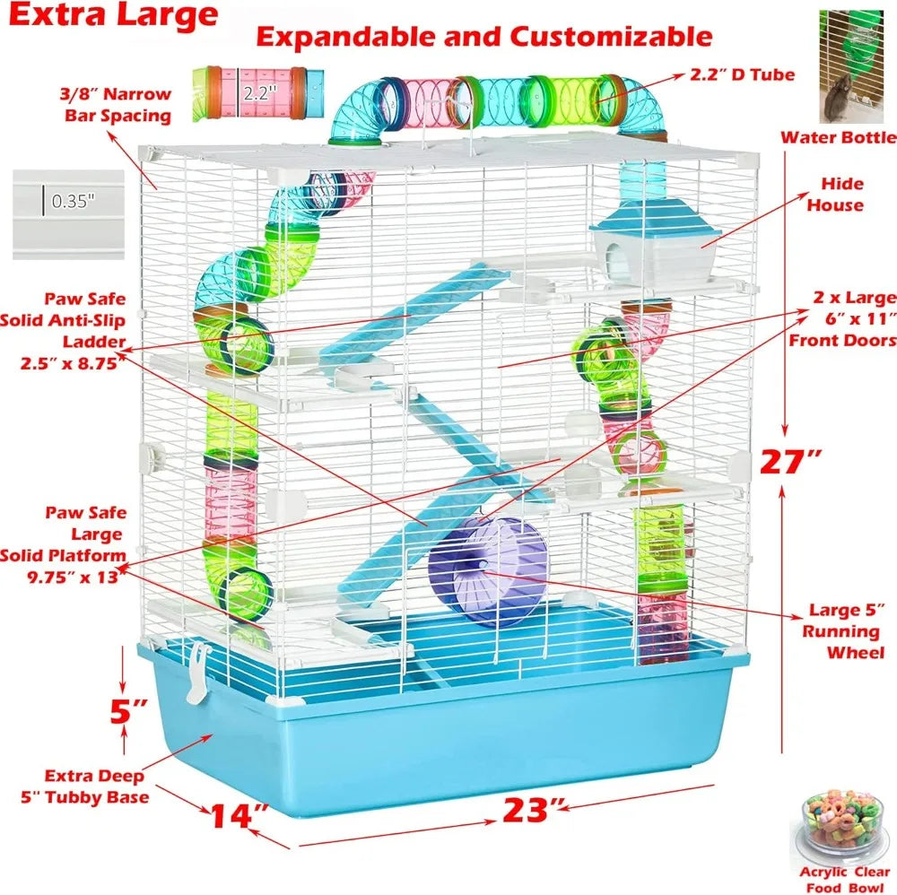 Multilevel Hamster Cage With Complete Accessory Kit For Small Pets