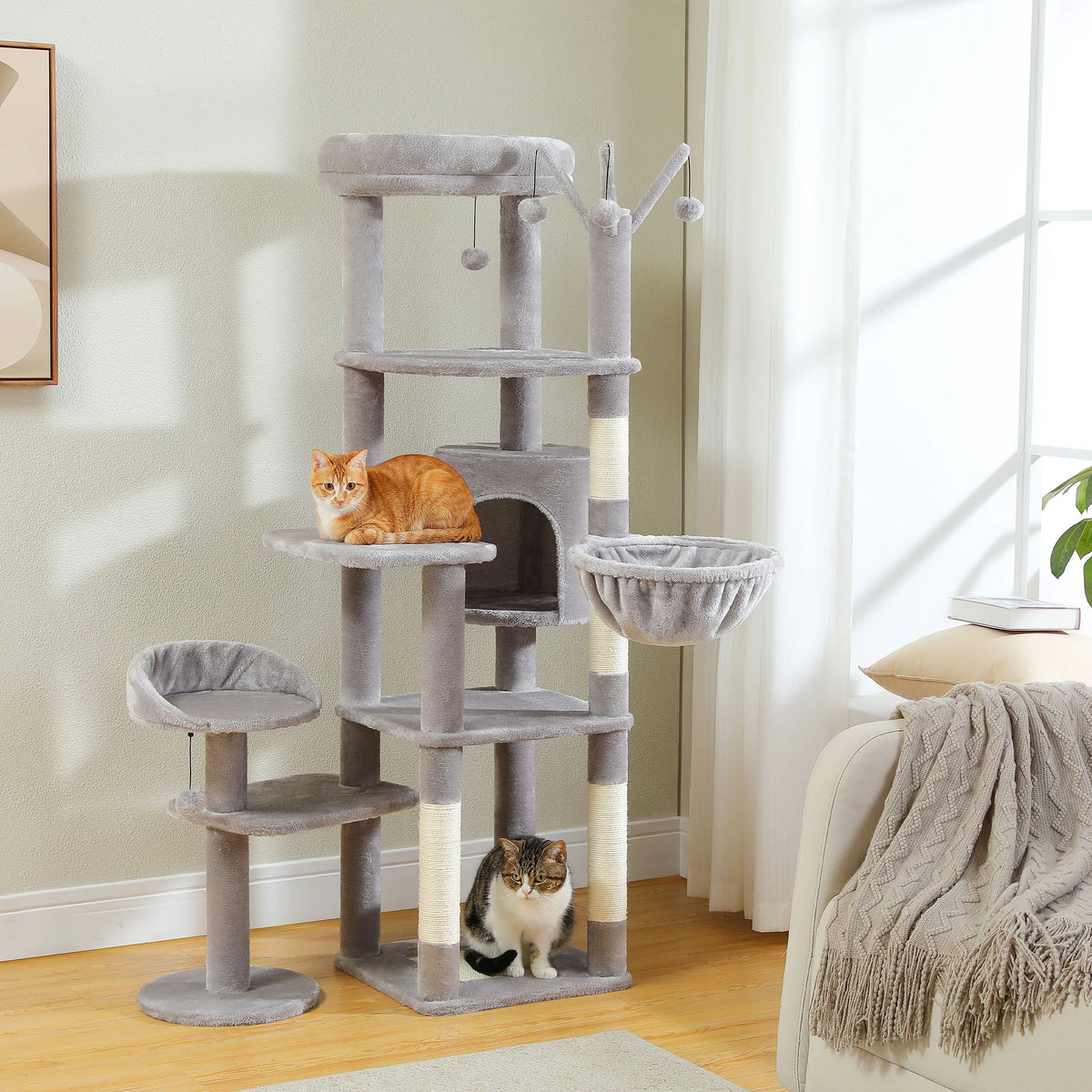 PEQULTI Large Indoor Cat Tower With Scratching Posts And Hammock