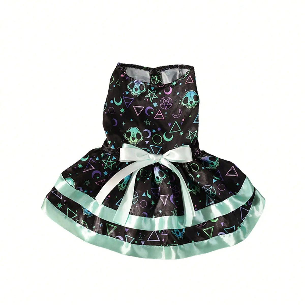 Halloween Dog Dress With Pumpkin And Skull Print Bowknot