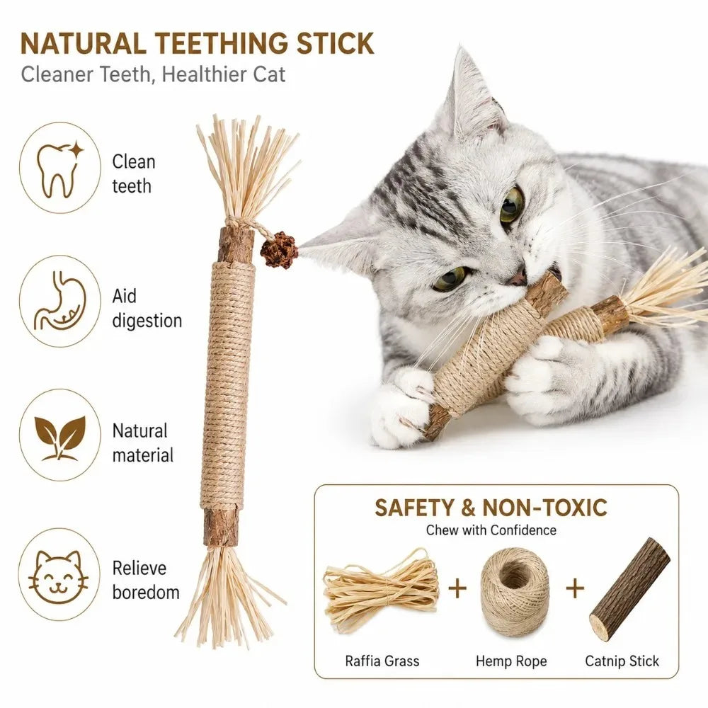 Silvervine Raffia Dental Chew Stick Toy for Cats and Dogs