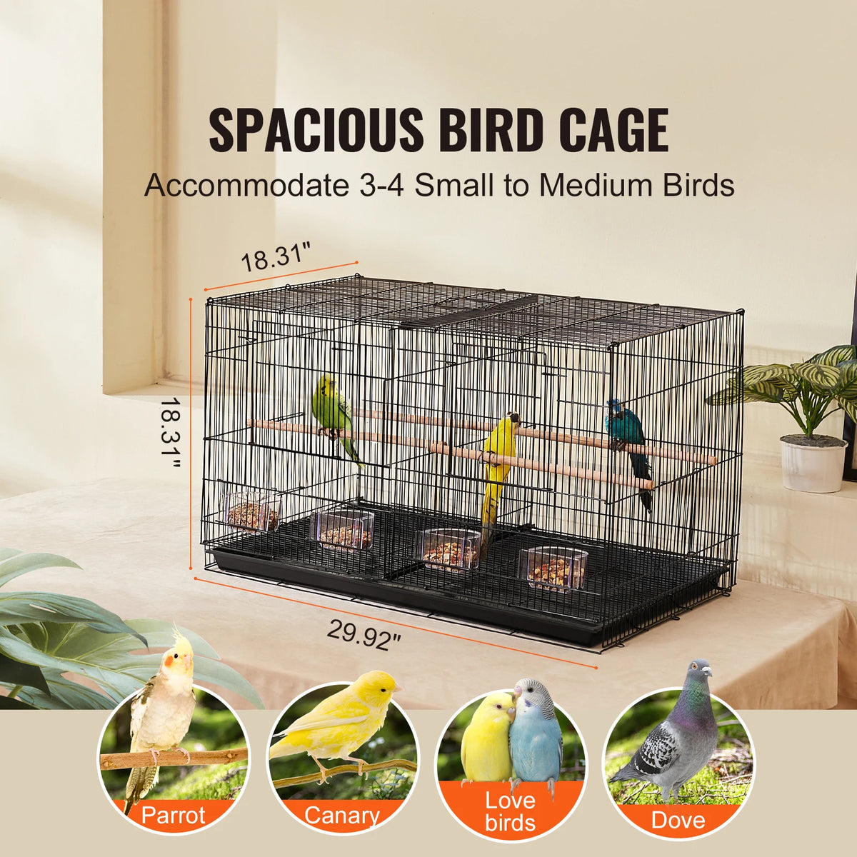 SucceBuy Divided Flight Bird Cage With Handle And Perch