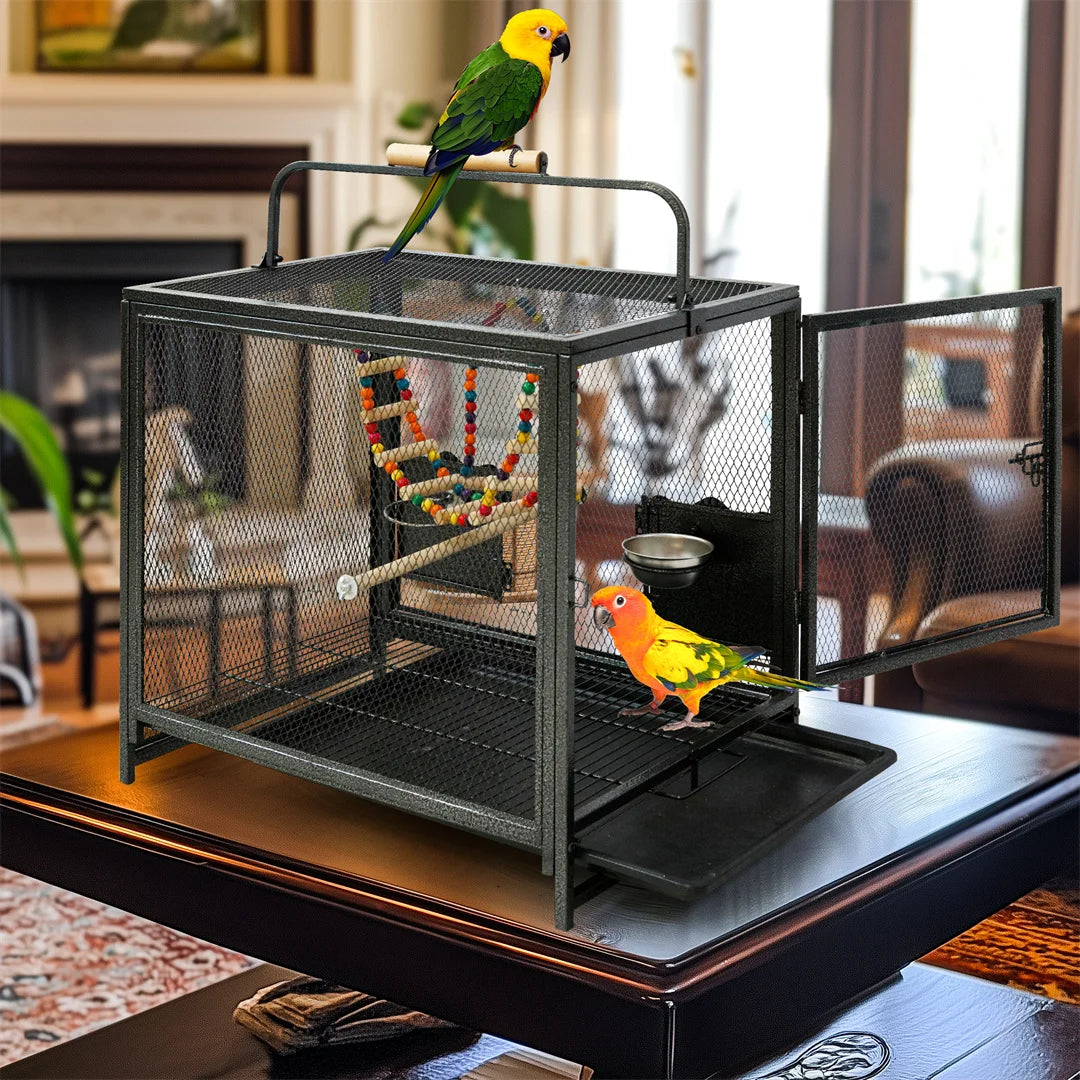 Portable Metal Bird Cage Playpen With Hammock Swing And Perches