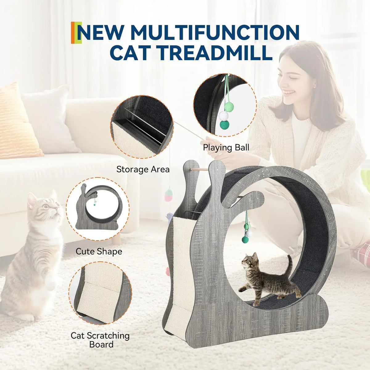 HiMISS Wooden Cat Exercise Wheel With Quiet Treadmill And Scratcher