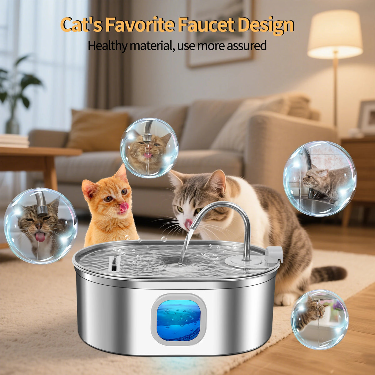 Ultra Quiet Stainless Steel Pet Water Fountain With Filter