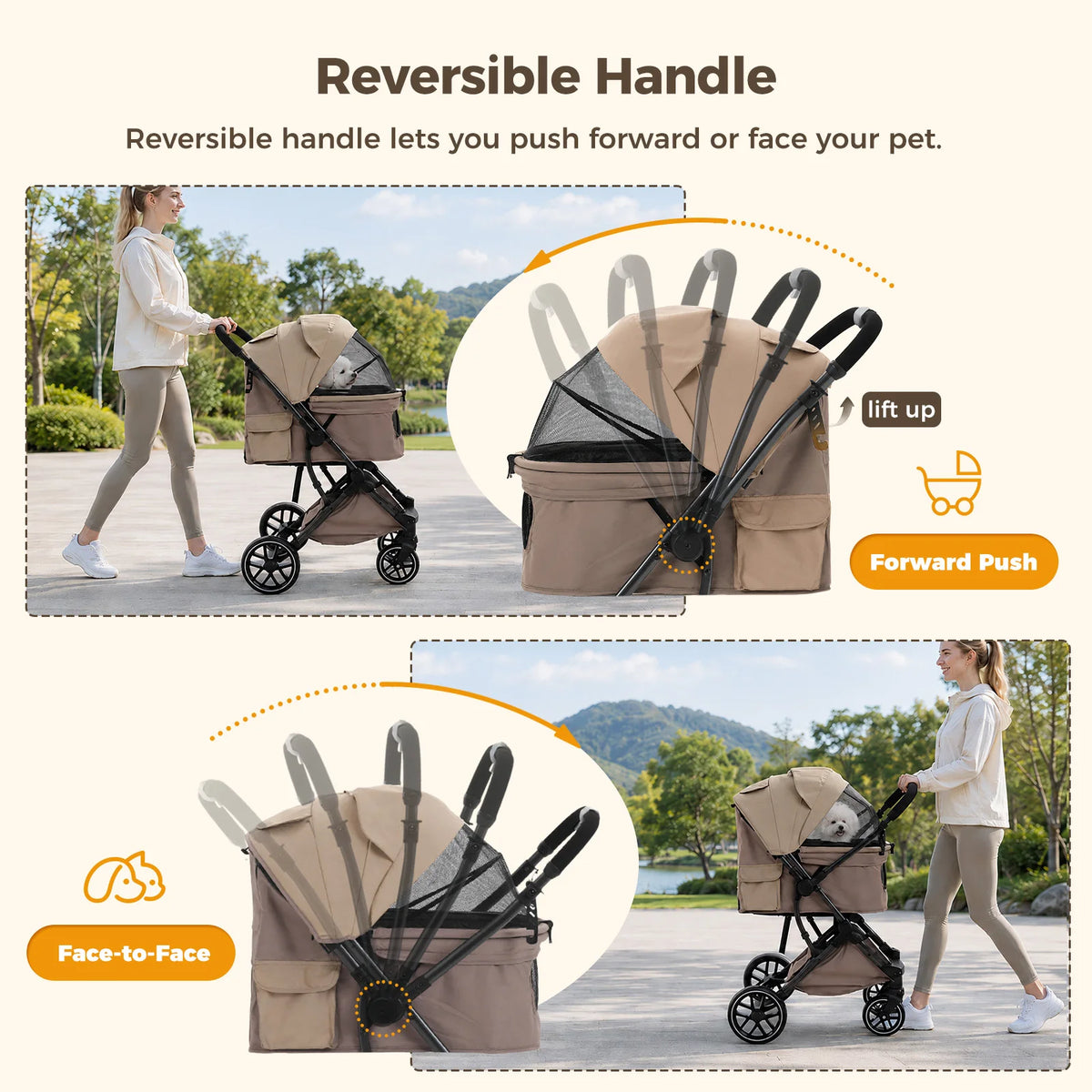 PAWZ Road Foldable Pet Stroller With Reversible Handle And Storage