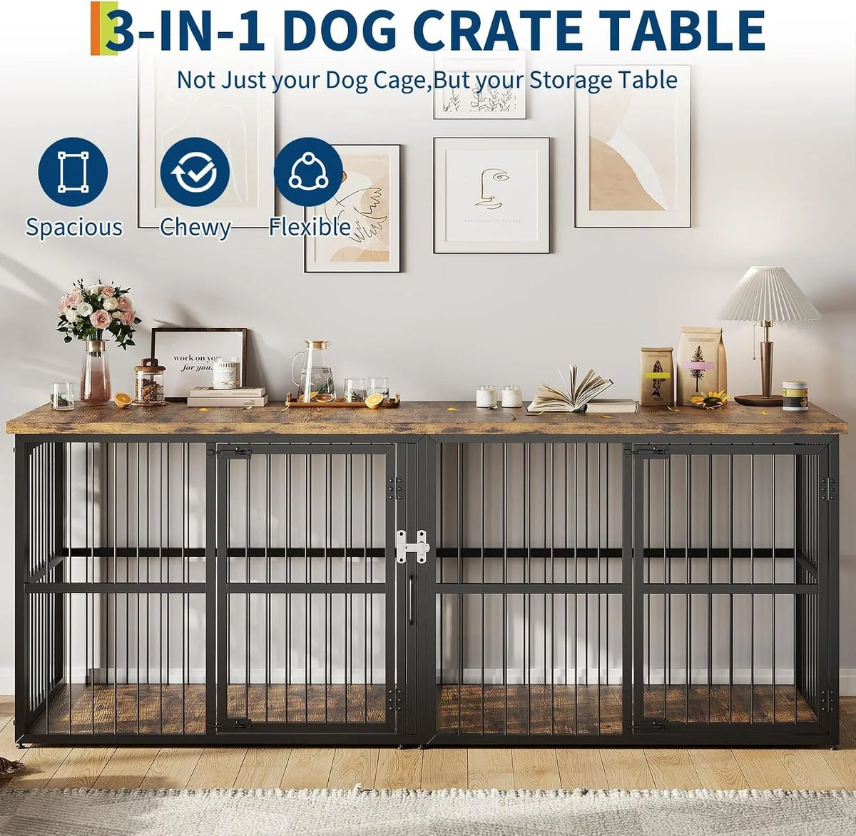 Heavy Duty Wooden Double Dog Crate Furniture Storage Cabinet