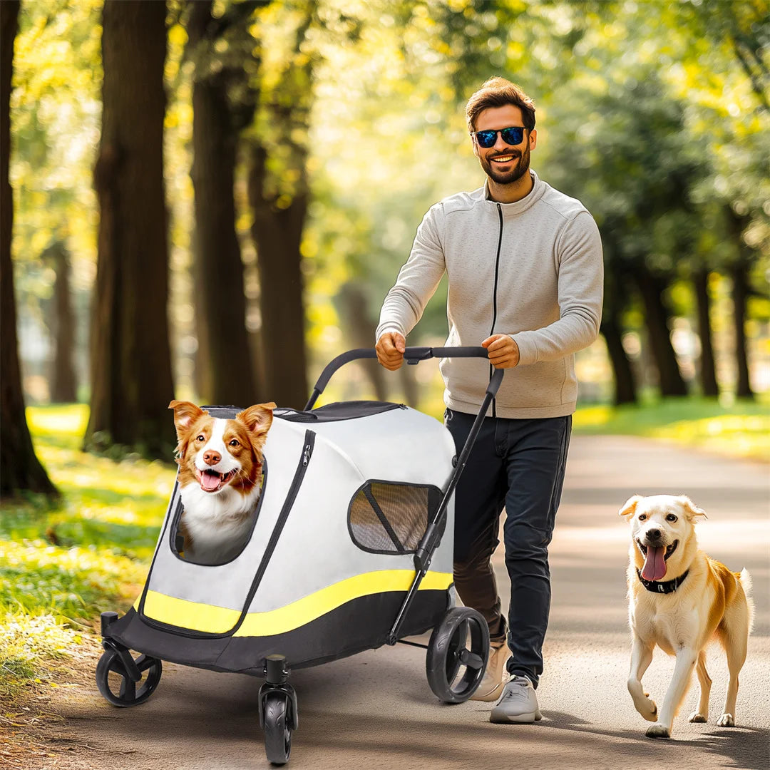 BingoPaw Foldable Dog Stroller for Small Dogs, Pet Travel Stroller with 4 Heavy-Duty Universal Wheels & Rainproof Cover