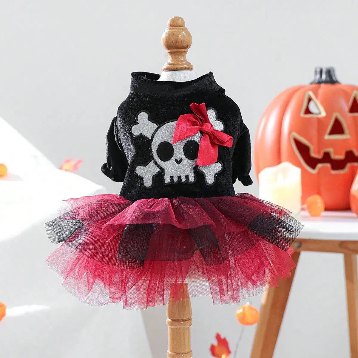 Halloween Skull Bow Tulle Costume Dress for Dogs and Cats