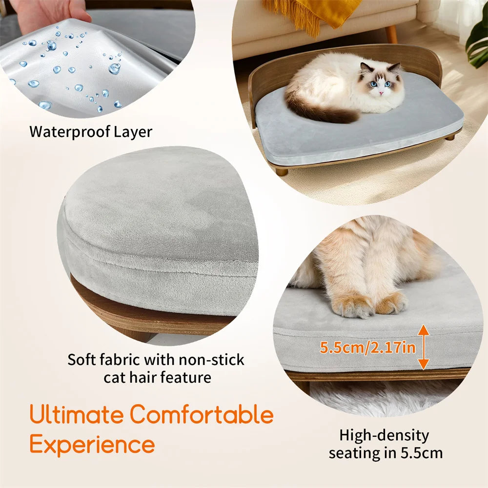 Borwart Elevated Eucalyptus Wood Pet Sofa Dog Bed With Cushion