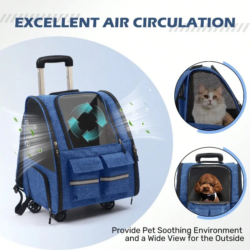 2 In 1 Rolling Pet Carrier With Telescoping Handle