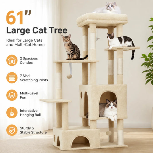 Multi Level Cat Tree Tower With Scratching Posts And Condos