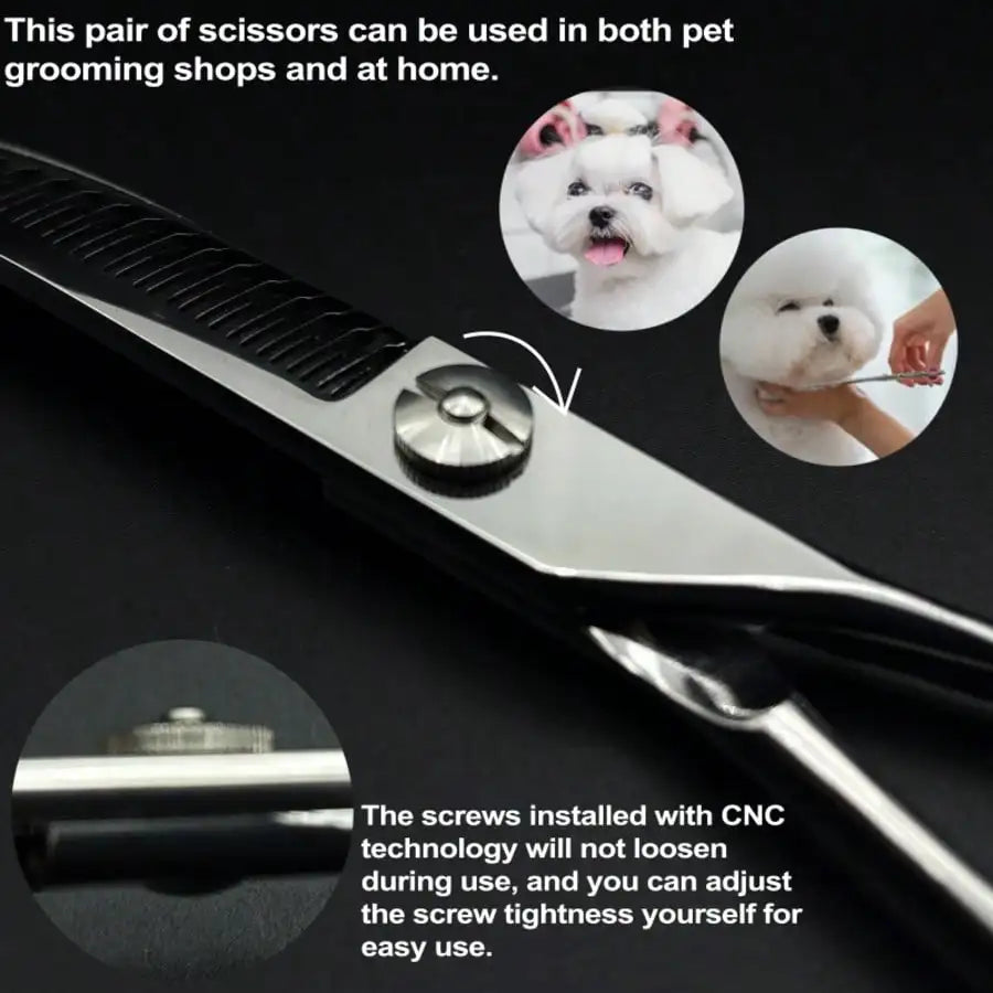 Silver Down Curved Pet Grooming Scissors, Wingsbro 7 Inches Professional Thinning Shears for Groomer and Home Use