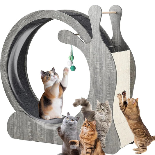 HiMISS Wooden Cat Exercise Wheel With Quiet Treadmill And Scratcher
