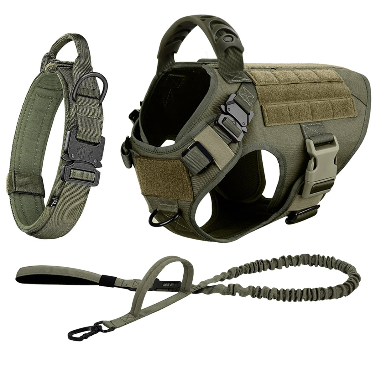 Tactical Dog Harness Collar Leash Set With Quick Release Buckle