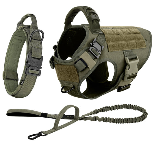 Tactical Dog Harness Collar Leash Set With Quick Release Buckle