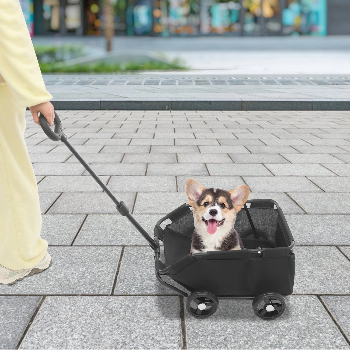 Black 4 Wheels Dog Stroller,7.5kg Max. Load Folding Dog Cart,Pet Stroller for supermarkets, parks, pet hospitals, pet beauty salons,travel