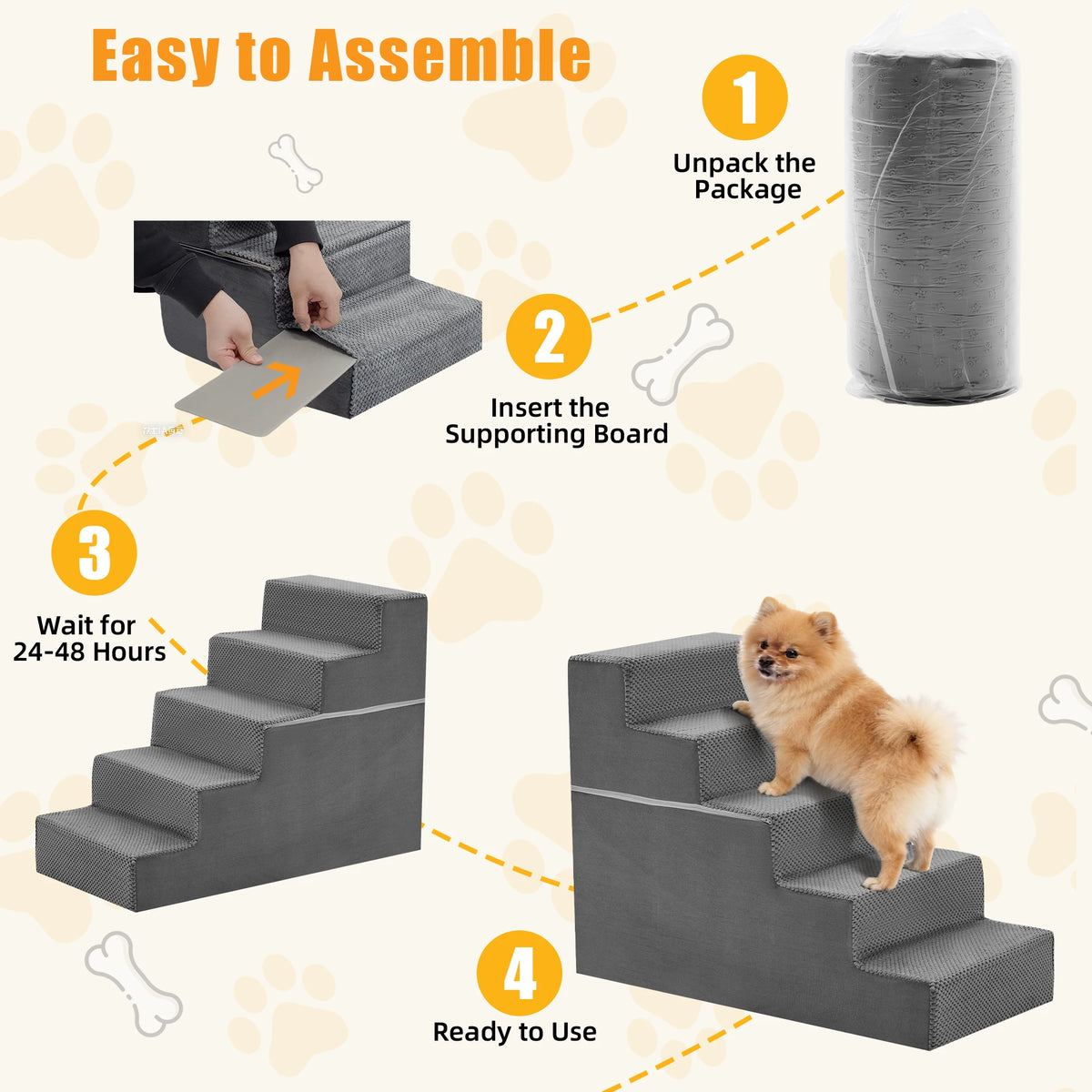 Heavy Duty Foam Dog Stair Ramp For Small Dogs Indoor