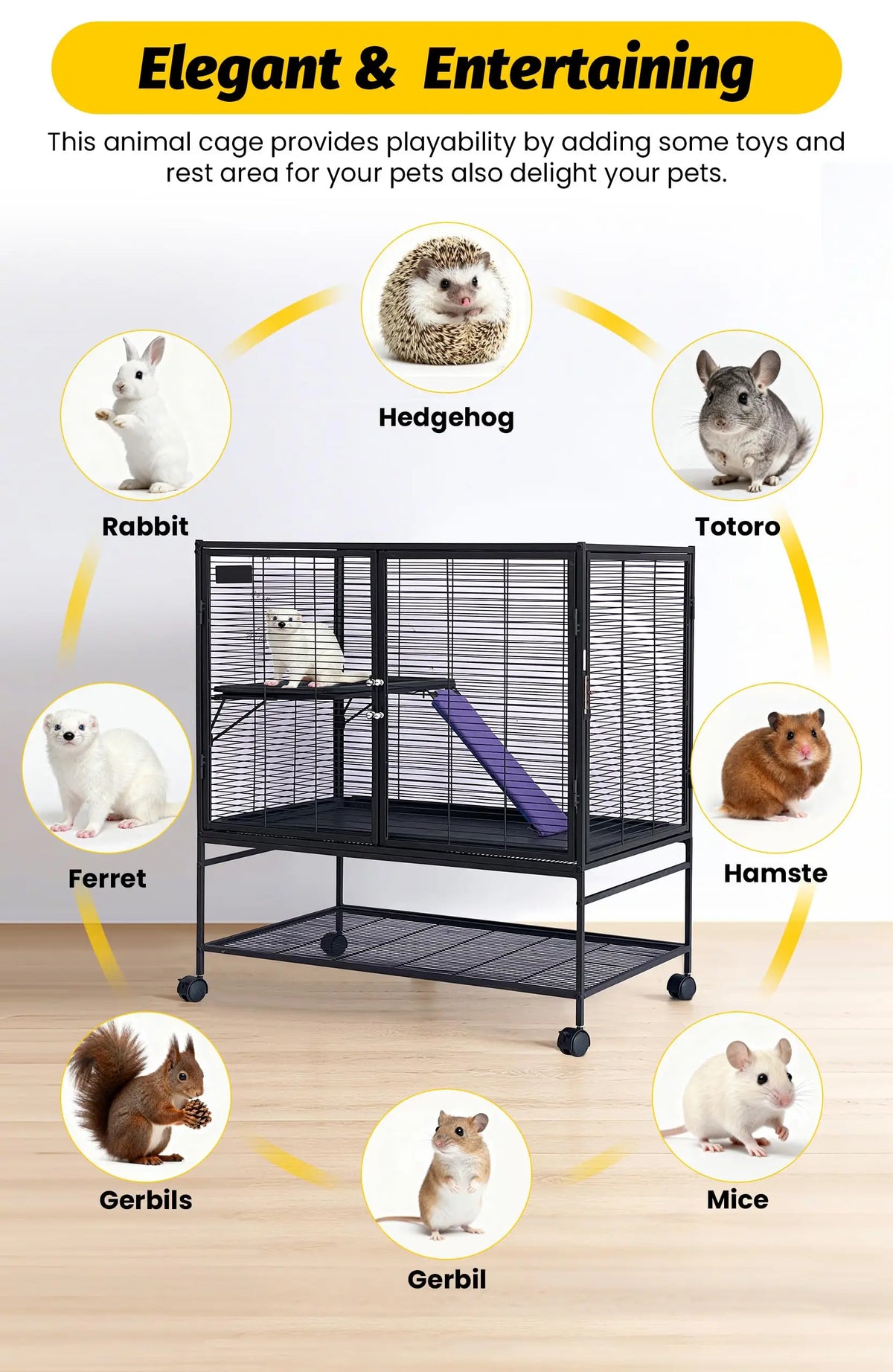 HiMISS Metal Small Animal Cage With Removable Ramp And Tray